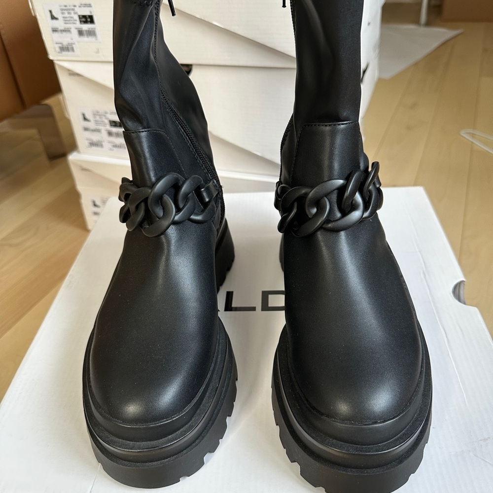 ALDO Grandiose Boots – Sleek Black Platform with Chain Detail - Picture 5 of 9